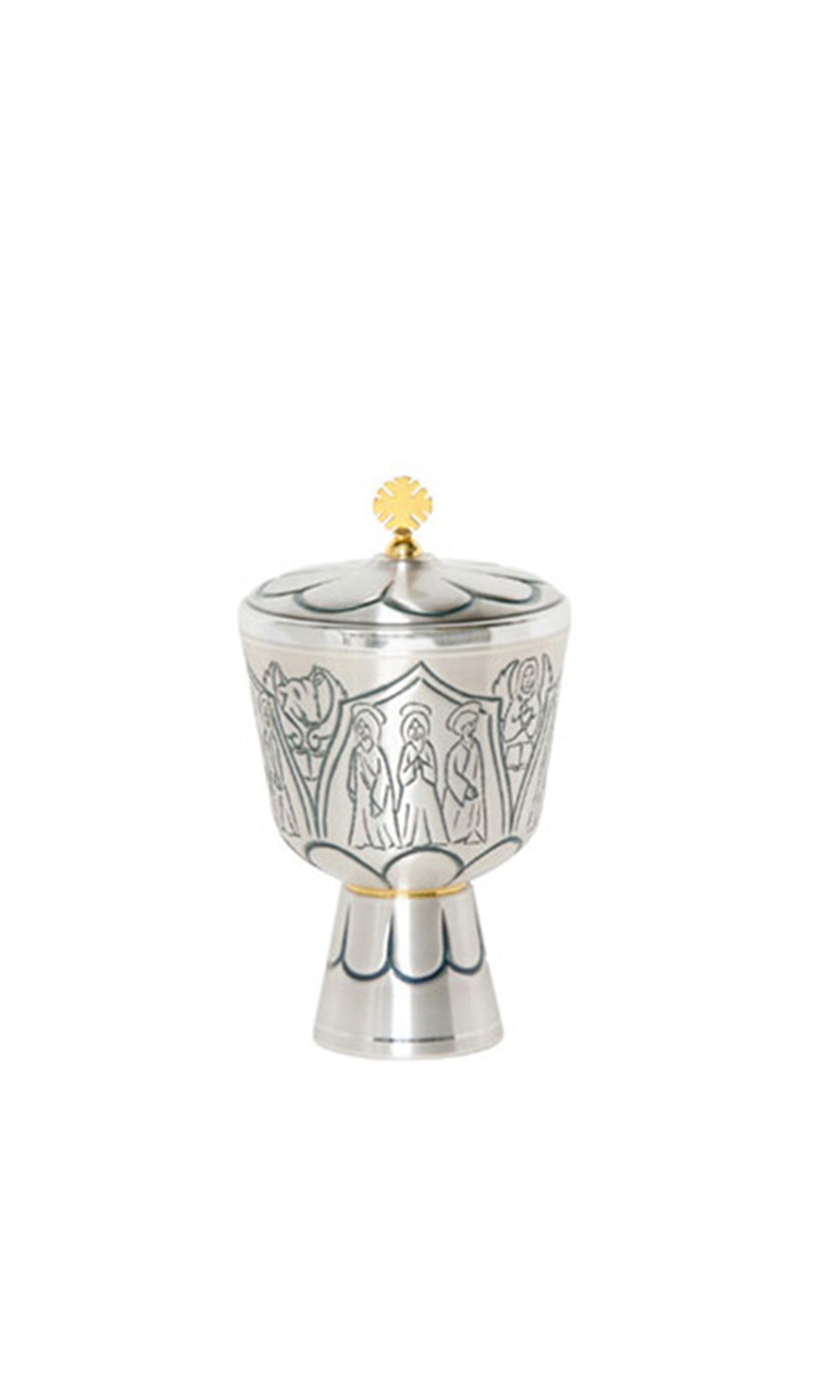 Pisside in metallo colore Argento con incisione Apostoli