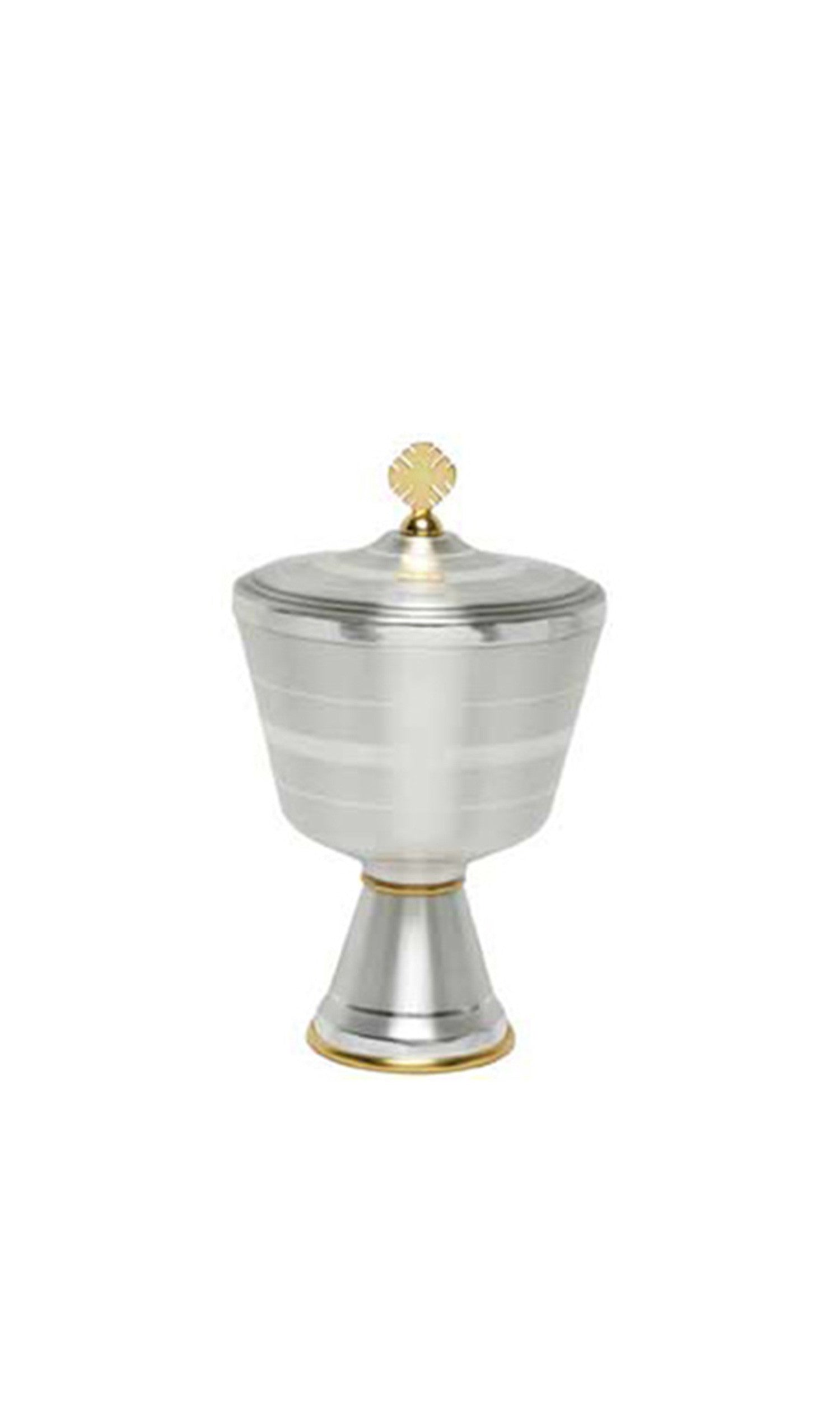 Pisside Moderna in Ottone colore Argento con motivi lineari a contrasto