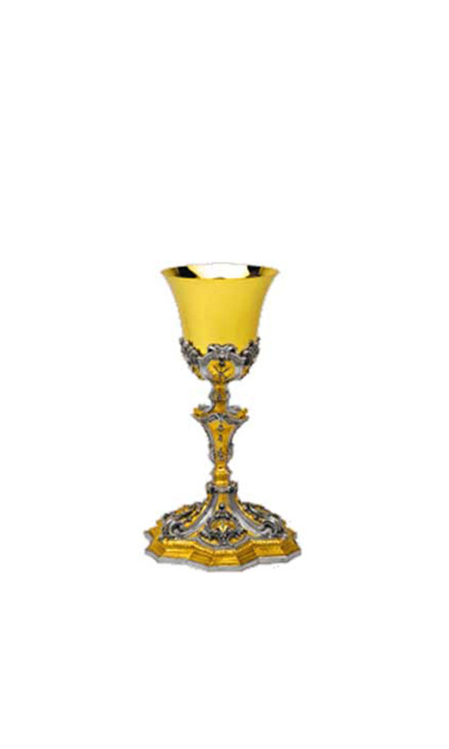 Calice Bicolore in Ottone con Base esagonale e Decorazioni Barocche