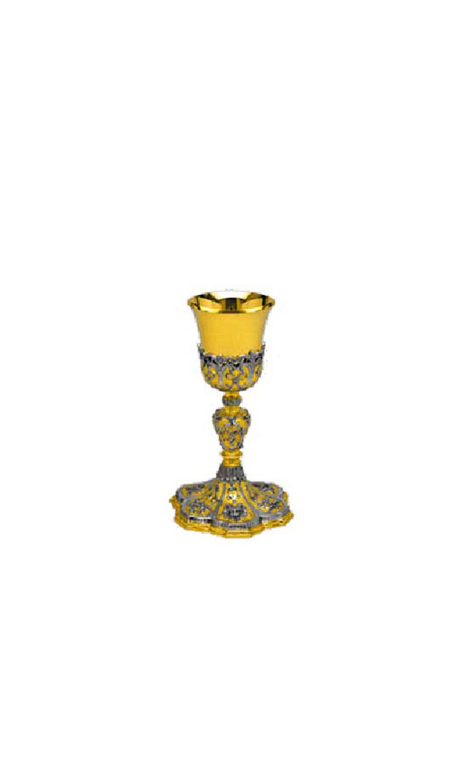 Calice Barocco in Ottone Bicolore oro e argento con decorazioni