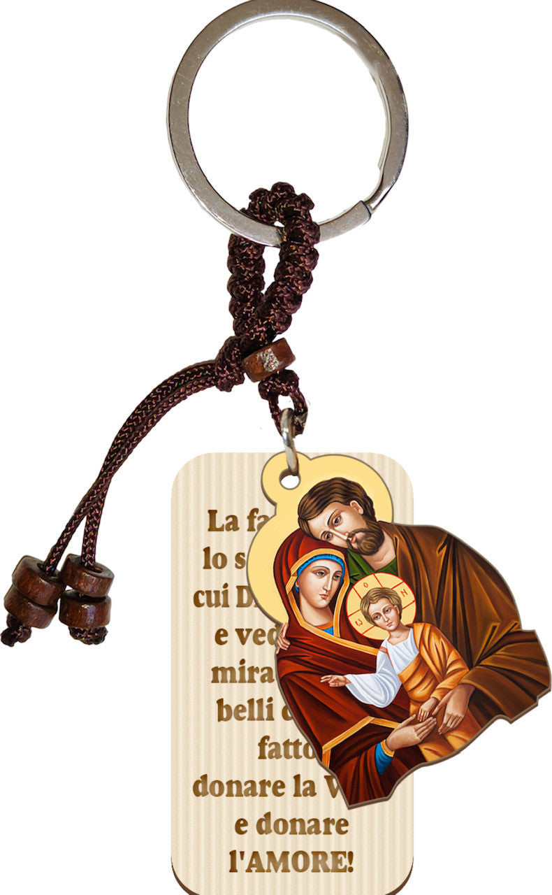 Portachiavi Sacra Famiglia in legno sagomato