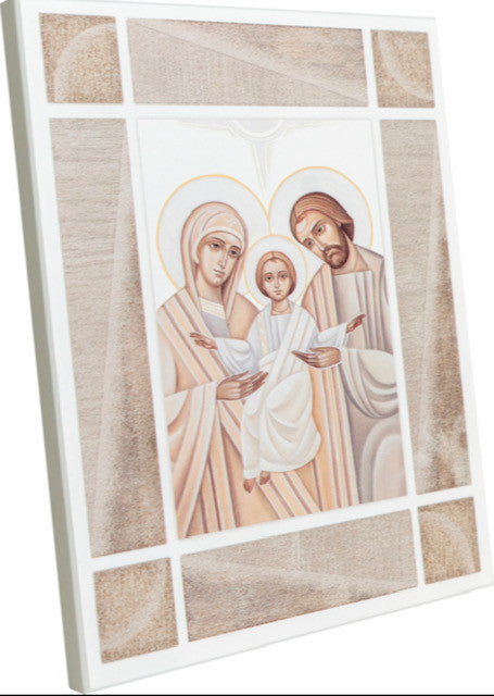 Icona in legno con decorazione Sacra Famiglia