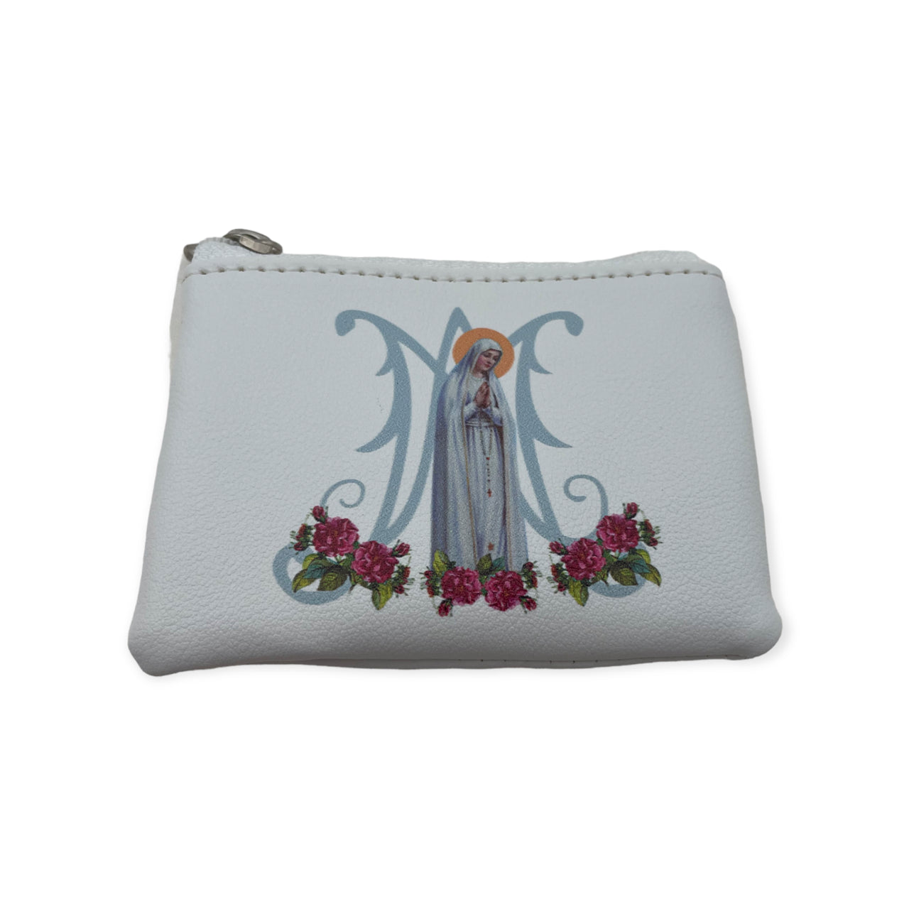 Busta portarosario in pelle bianca Madonna di Fatima