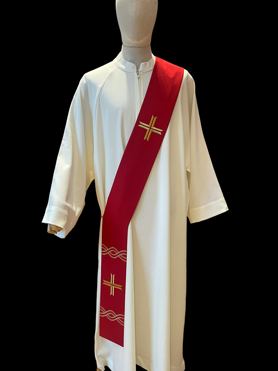 Stola Diaconale con Ricamo Torciglione e Croce (Colori Liturgici Disponibili)