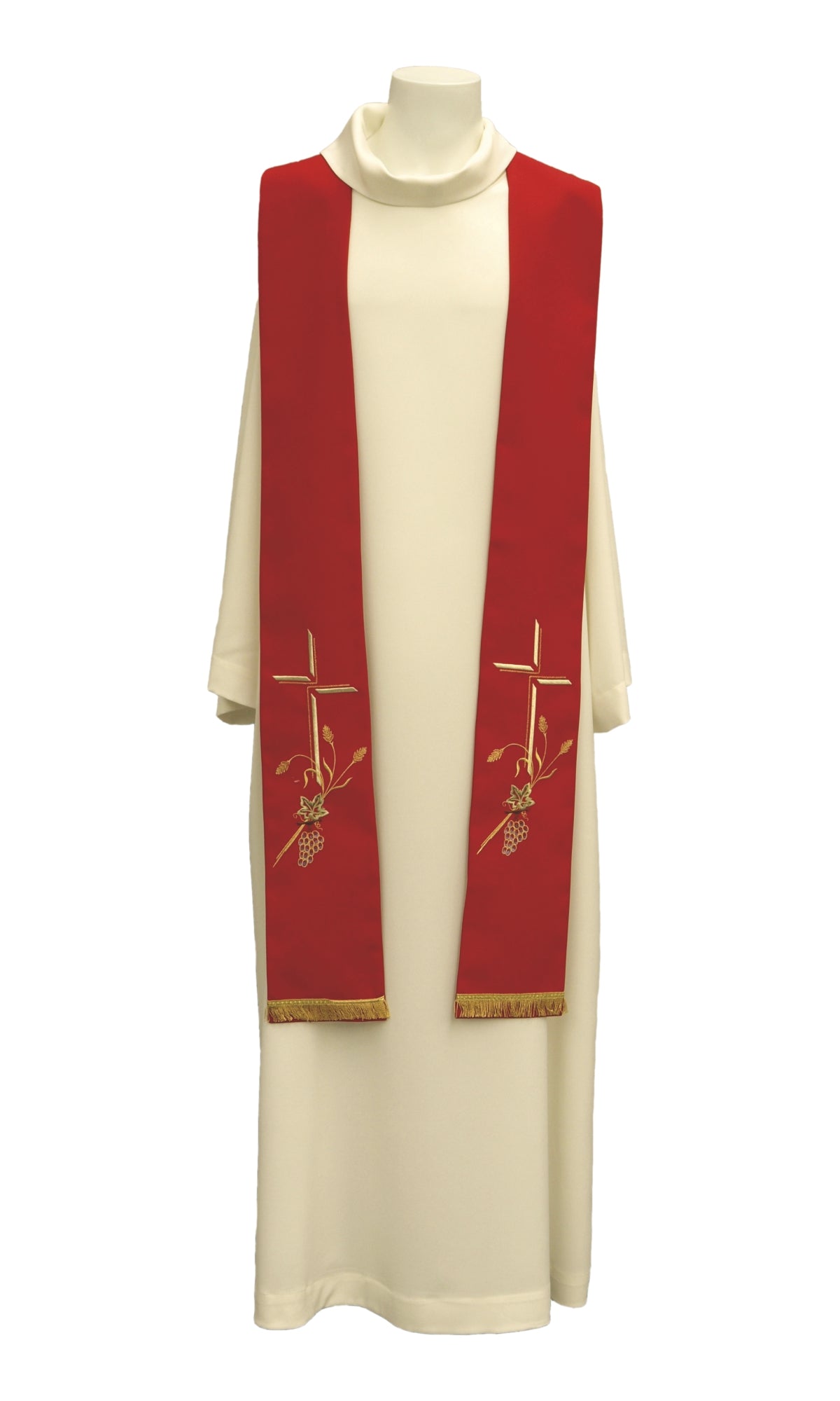 Stola per Sacerdote con Ricamo Croce Grano Uva (Colori Liturgici Disponibili)
