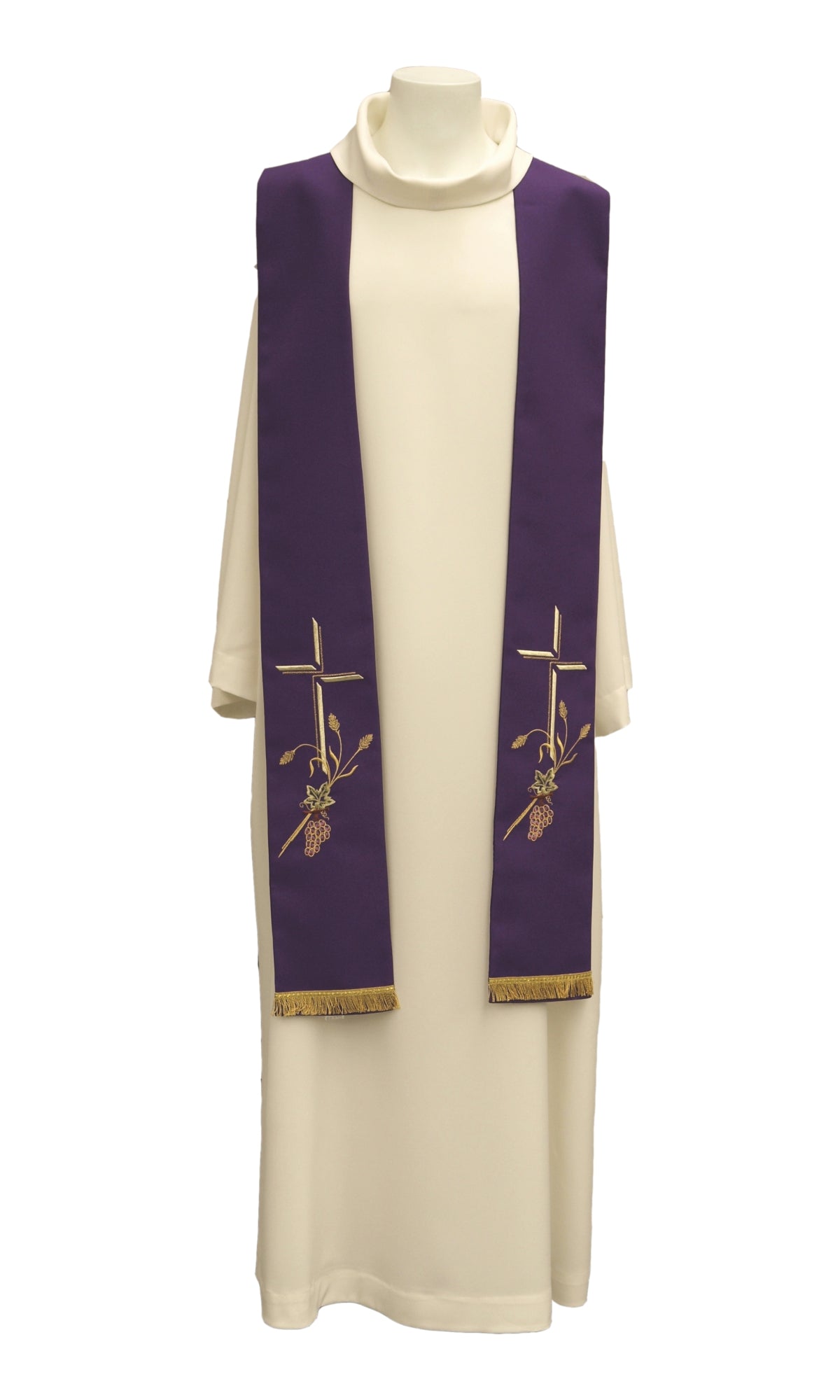 Stola per Sacerdote con Ricamo Croce Grano Uva (Colori Liturgici Disponibili)