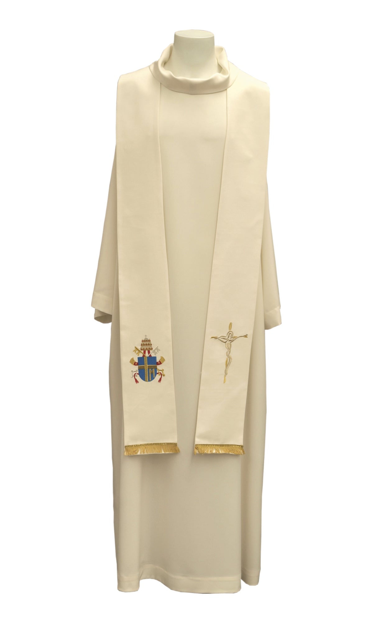 Stola bianca per Sacerdote con Ricamo dedicato Giovanni paolo II