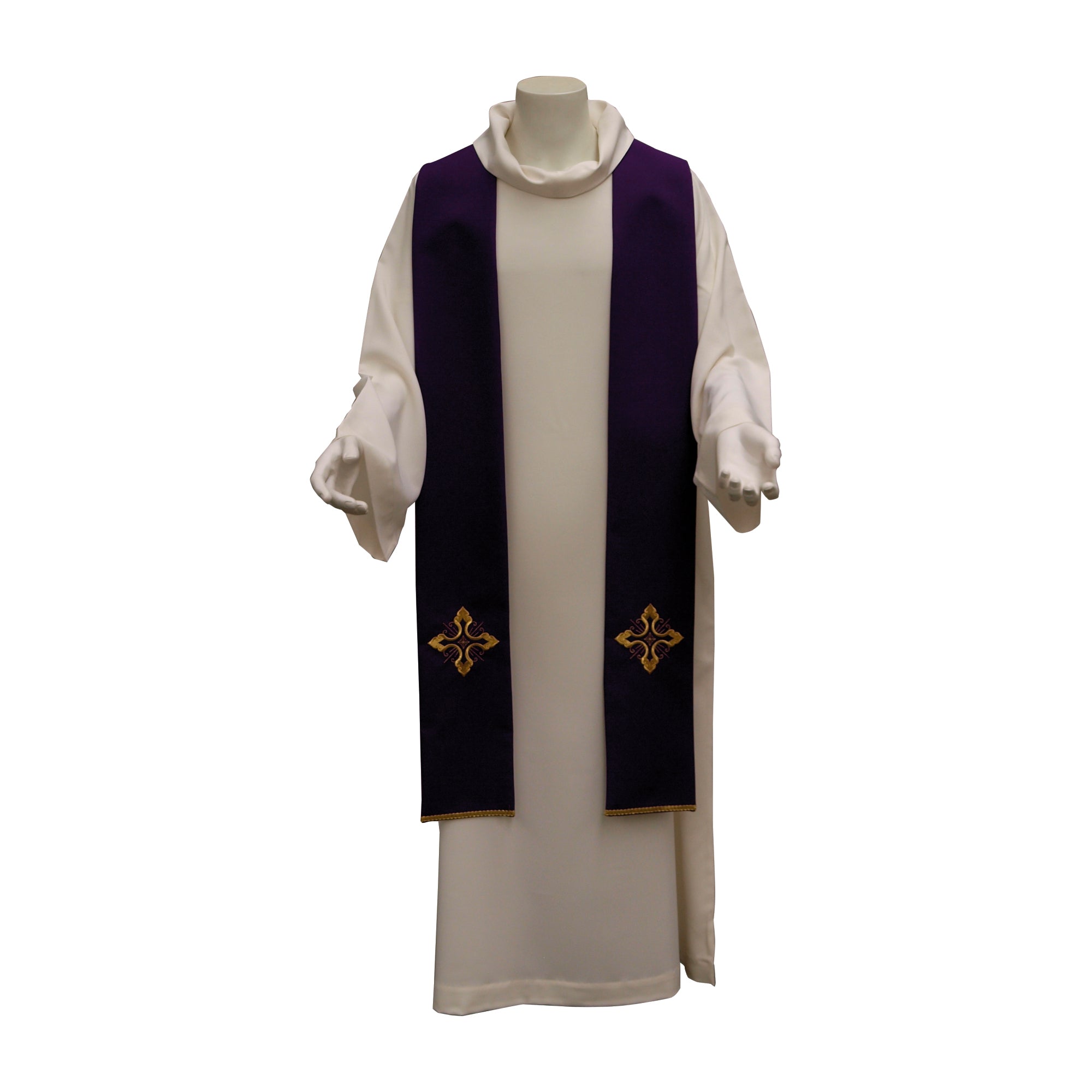 Stola per Sacerdote Ricamo Croce Rifinitura Oro (Colori Liturgici Disponibili)