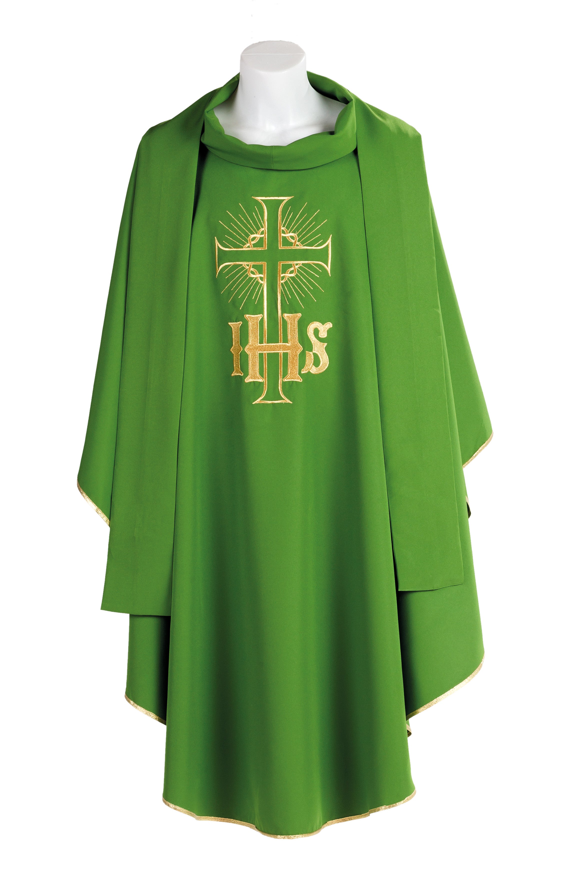 Casula Ricamo IHS Oro con Collo Rovesciato o Girocollo (Colori Liturgici Disponibili)