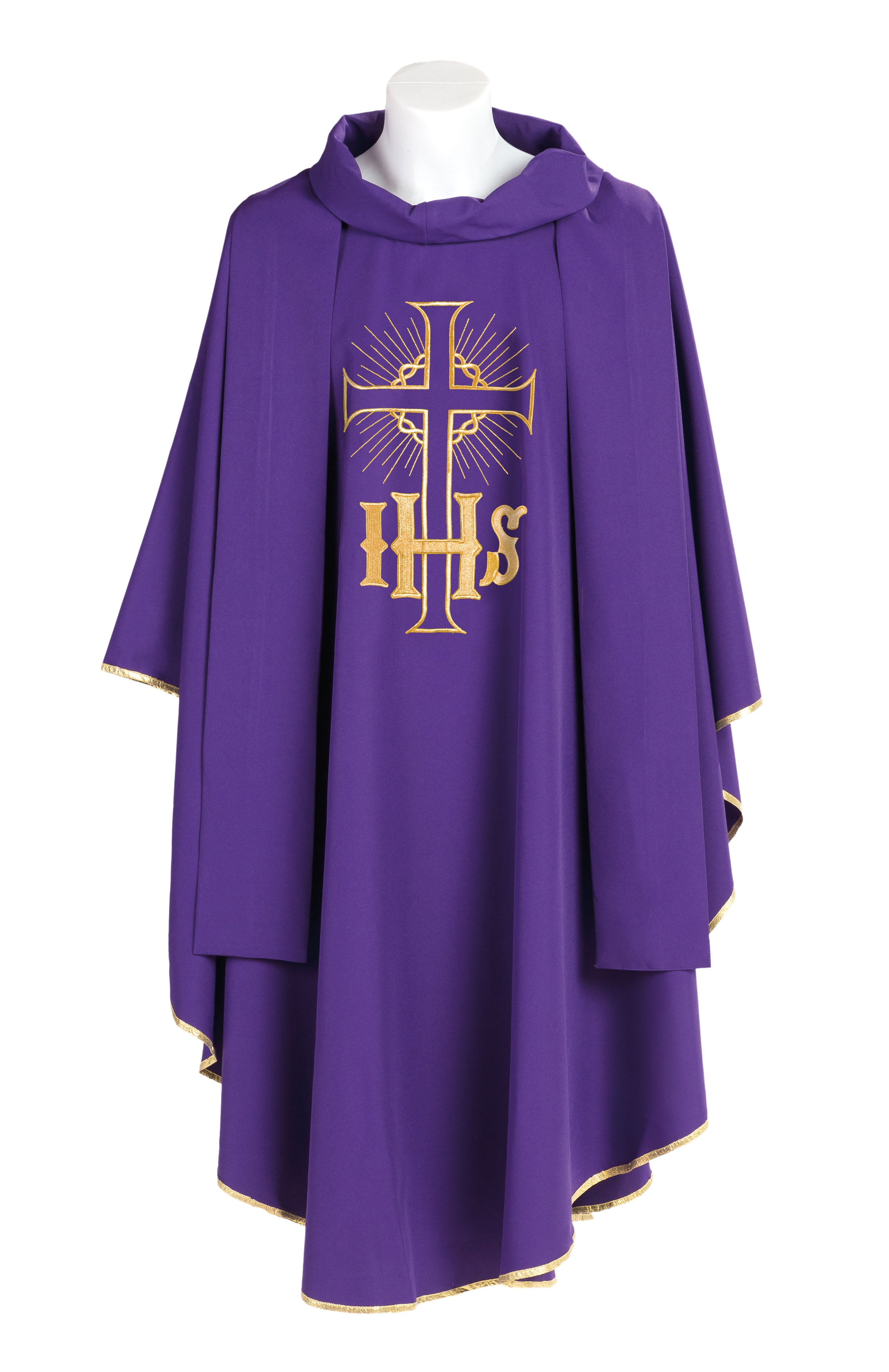 Casula Ricamo IHS Oro con Collo Rovesciato o Girocollo (Colori Liturgici Disponibili)