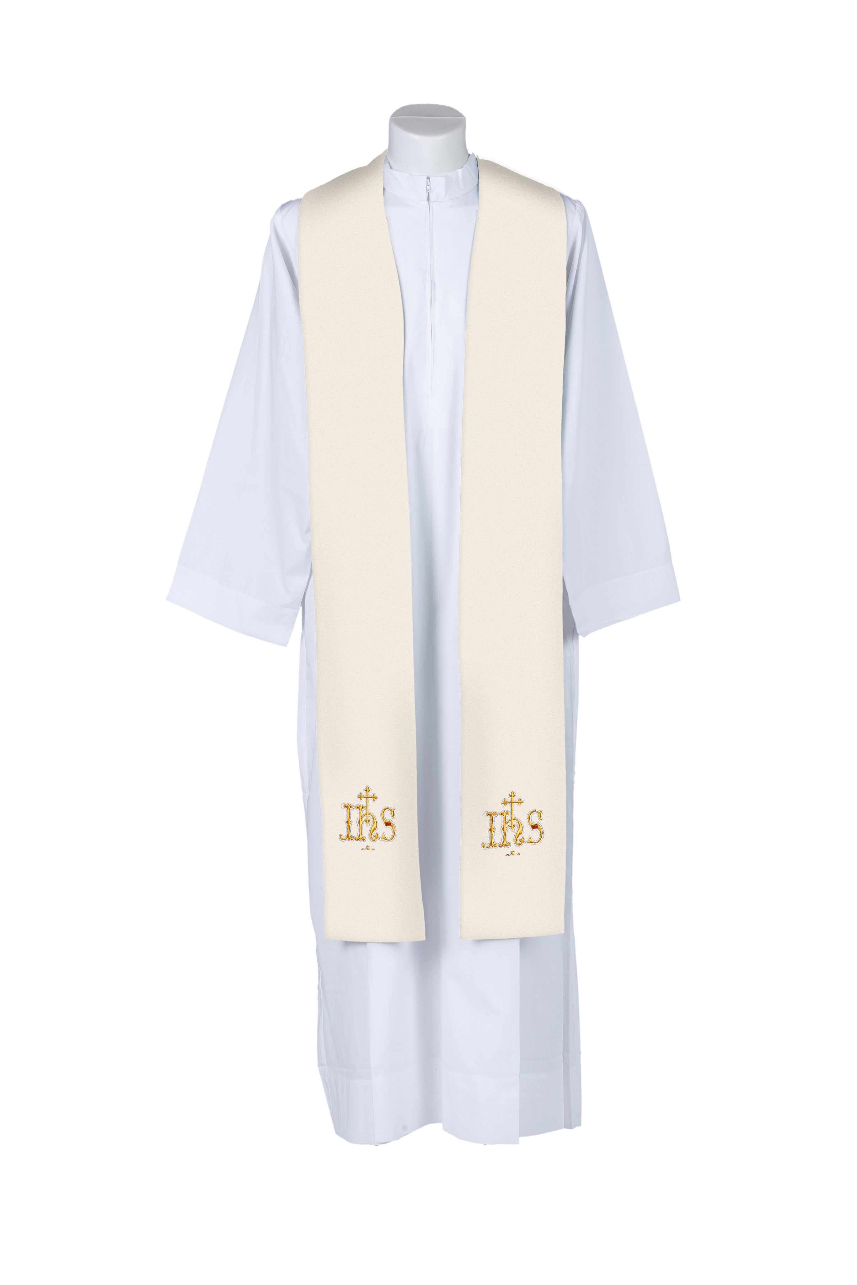 Stola Sacerdotale Ricamo Oro IHS e Croce (Colori Liturgici Disponibili)