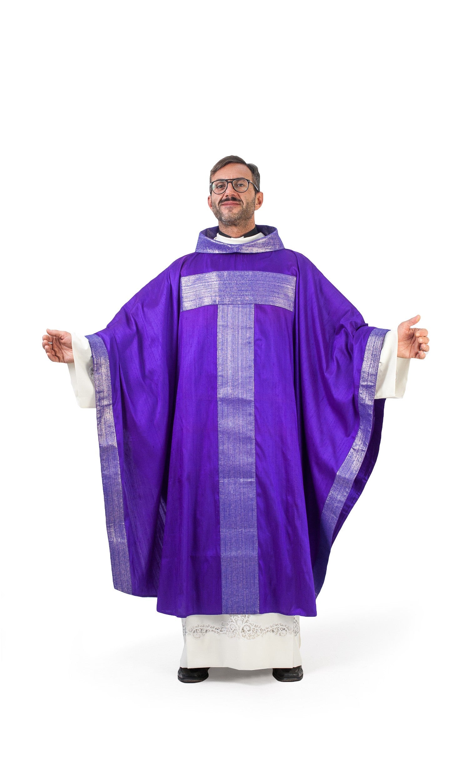 Casula viola in seta con croce tau