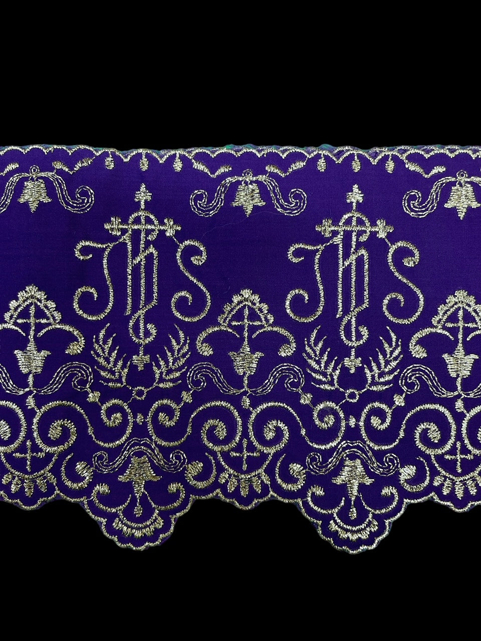 Balza per tovaglie con ricamo oro IHS (viola, rosa,bianco)