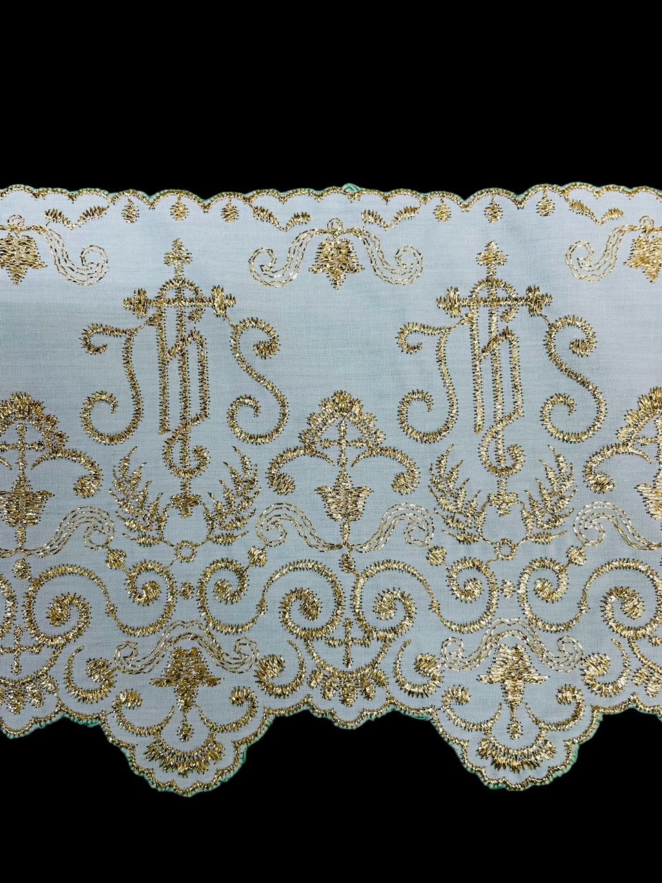Balza per tovaglie con ricamo oro IHS (viola, rosa,bianco)