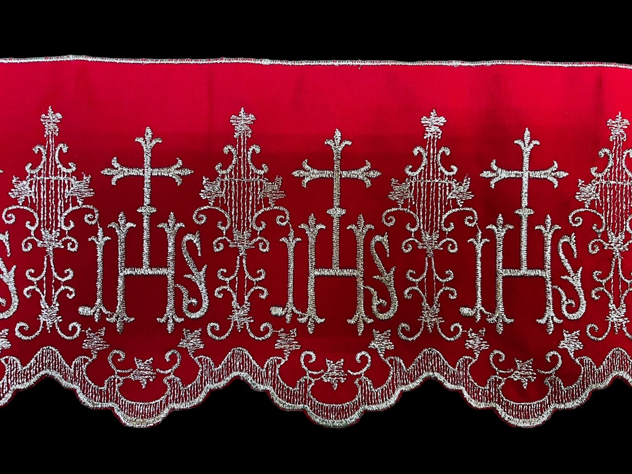 Bordo per Tovaglie da Altare con Ricamo Oro IHS Altezza cm 15 (Rosso o Bianco)