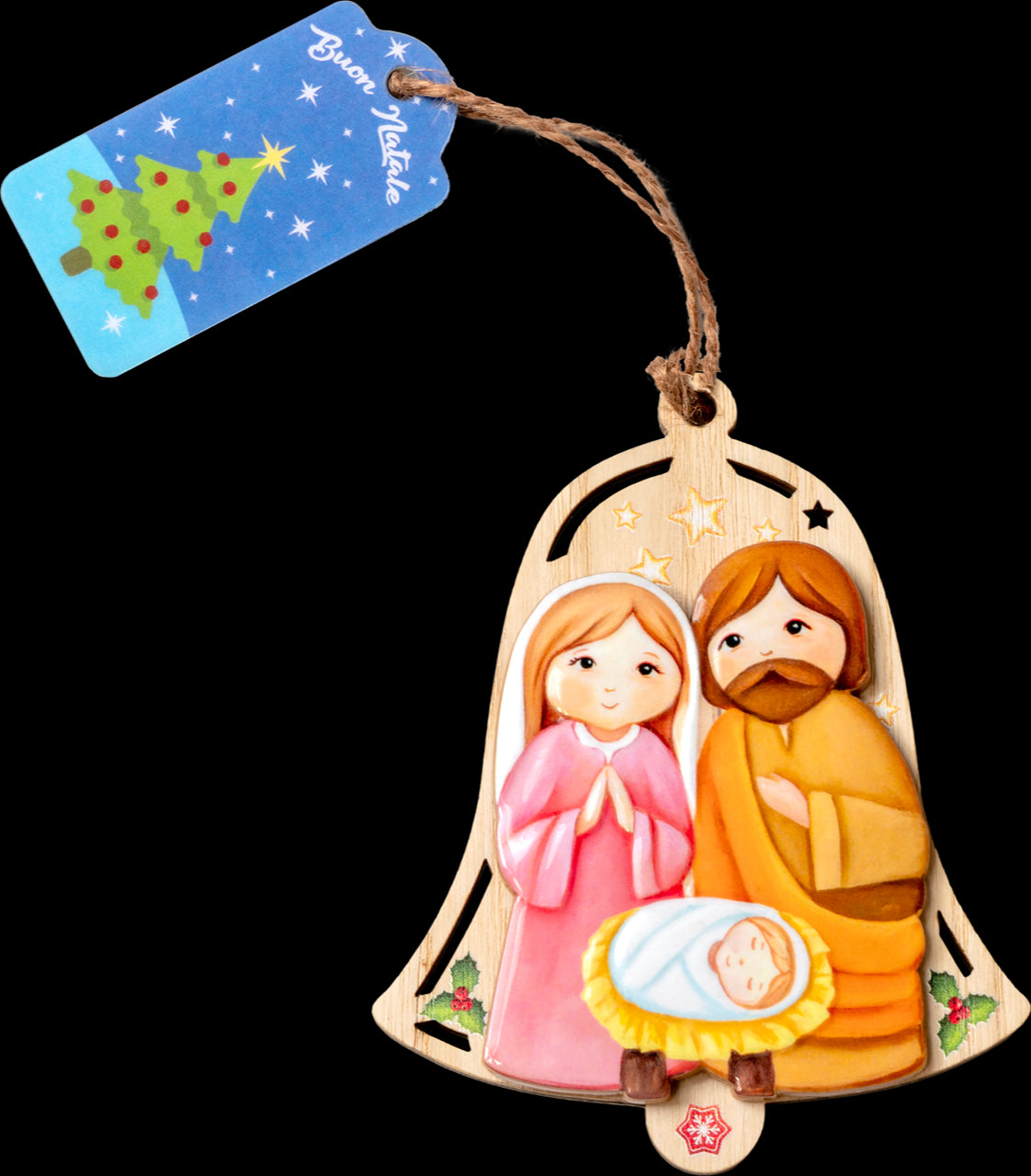 Natività su Base Legno Completa di Sacchetto Regalo Soggetti Assortiti