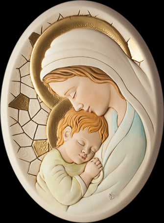 Quadro ovale in resina decorato a mano  Soggetto Maria 20x29 cm