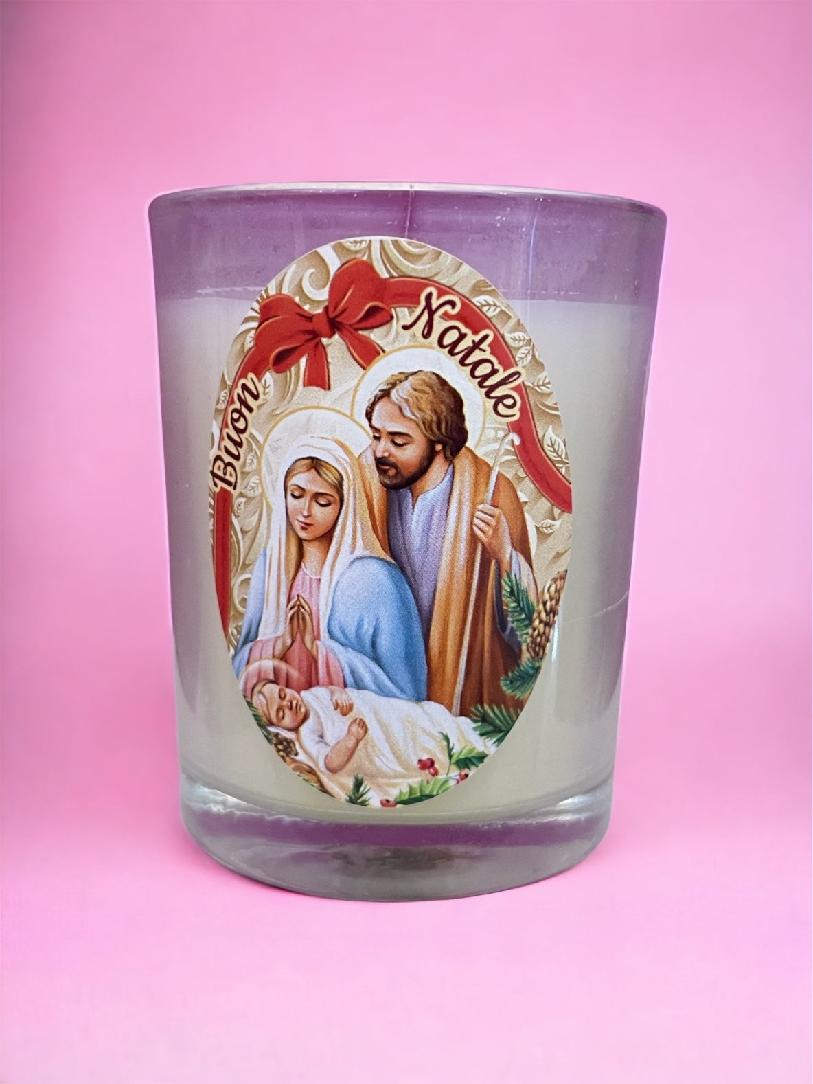 Candela Profumata in Vetro Decorata per Natale con Confezione (Diversi Colori)