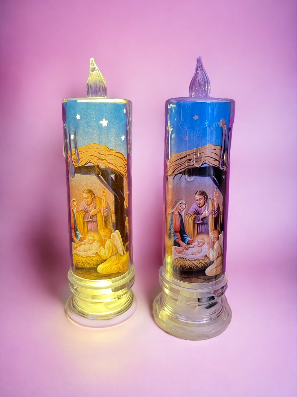 Candela Artificiale Trasparente con Immagine Natalizia e Luce led