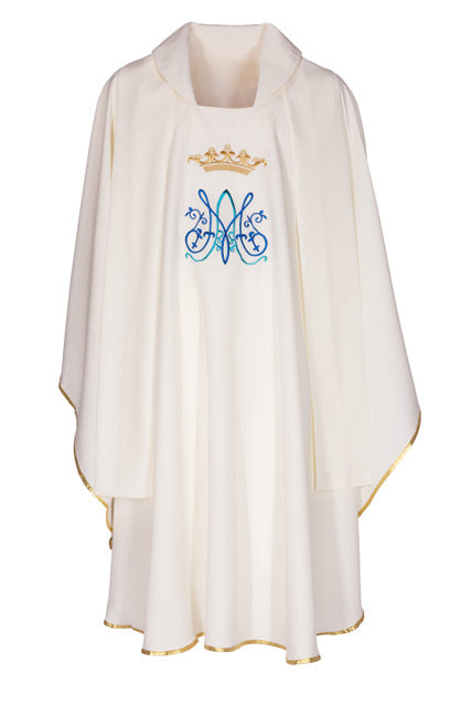 Casula Mariana con Bordatura in Oro Simbolo Mariano