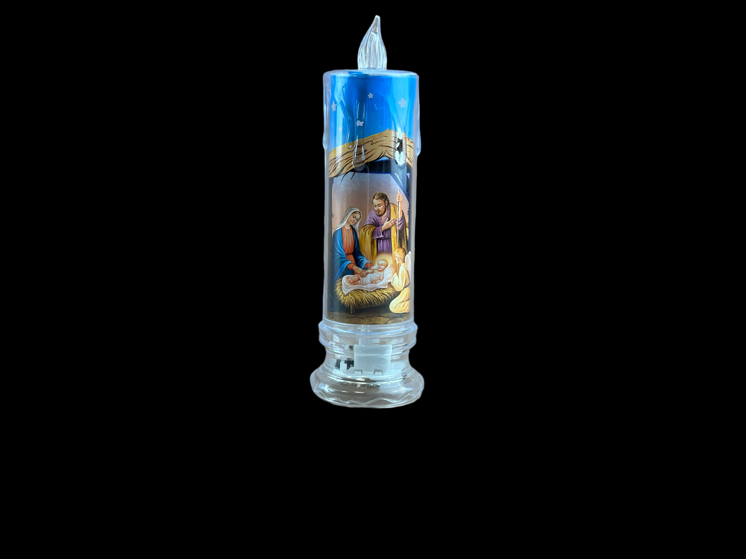 Candela Artificiale Trasparente con Immagine Natalizia e Luce led