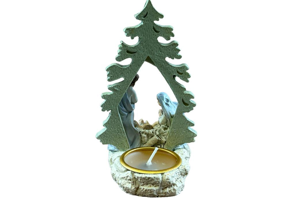 Porta candela a forma di Albero con piccolo Presepe Dipinto a mano