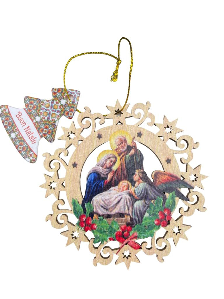 Addobbi Natalizi Natività Legno Albero di Natale con Confezione Regalo