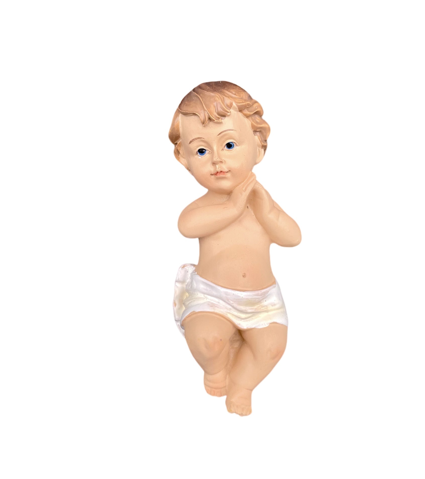 Statua Gesù Bambino Mani Giunte in Resina Dipinto a Mano h. 20 cm