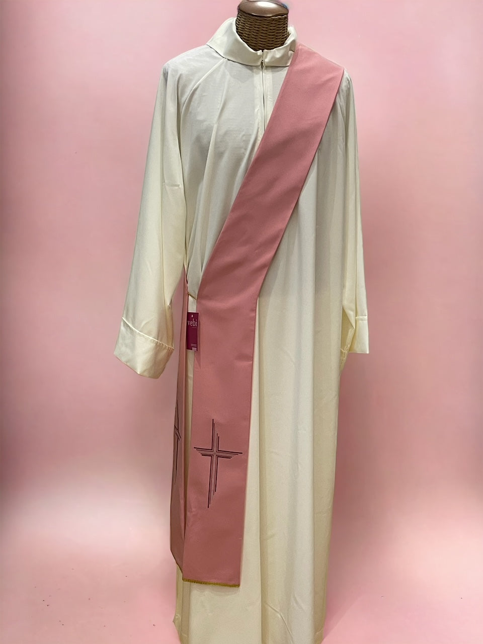 Stola Diaconale con Ricamo Croce (Colori Liturgici, Rosa Disponibili)