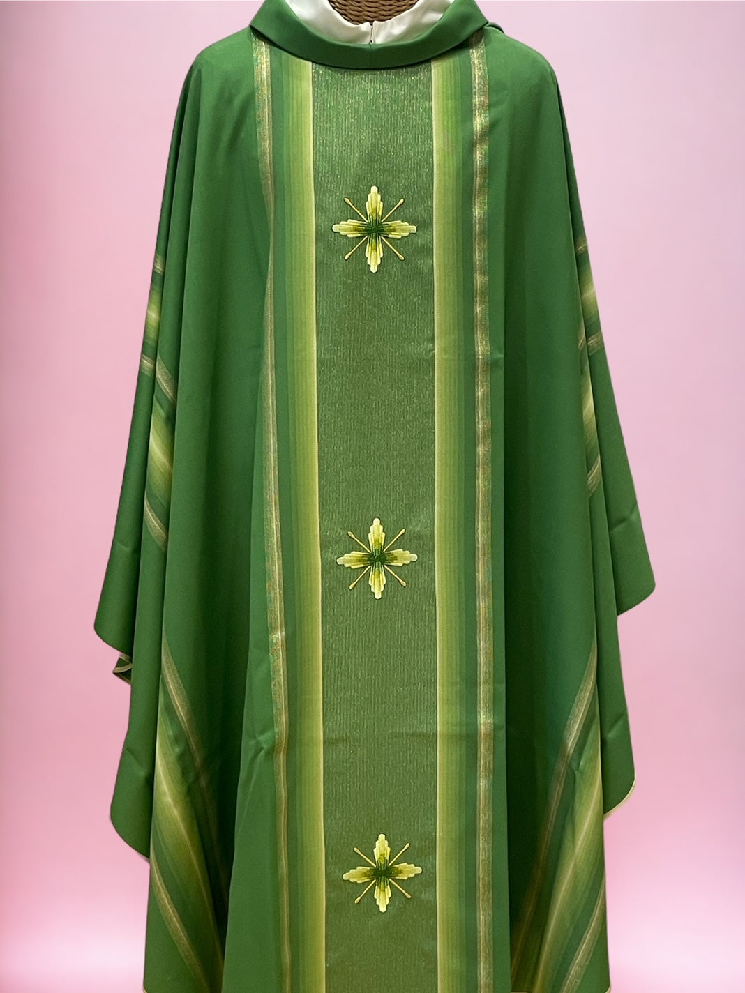 Casula in Lana e Seta Rigata Ricamo Croci (Colori Lit. Rosa e Morello, Mariana Disponibili)