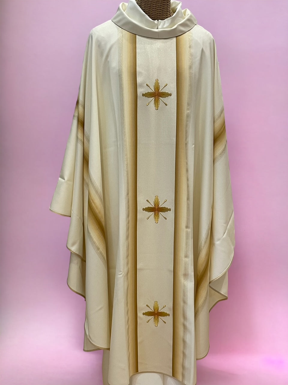Casula in Lana e Seta Rigata Ricamo Croci (Colori Lit. Rosa e Morello, Mariana Disponibili)