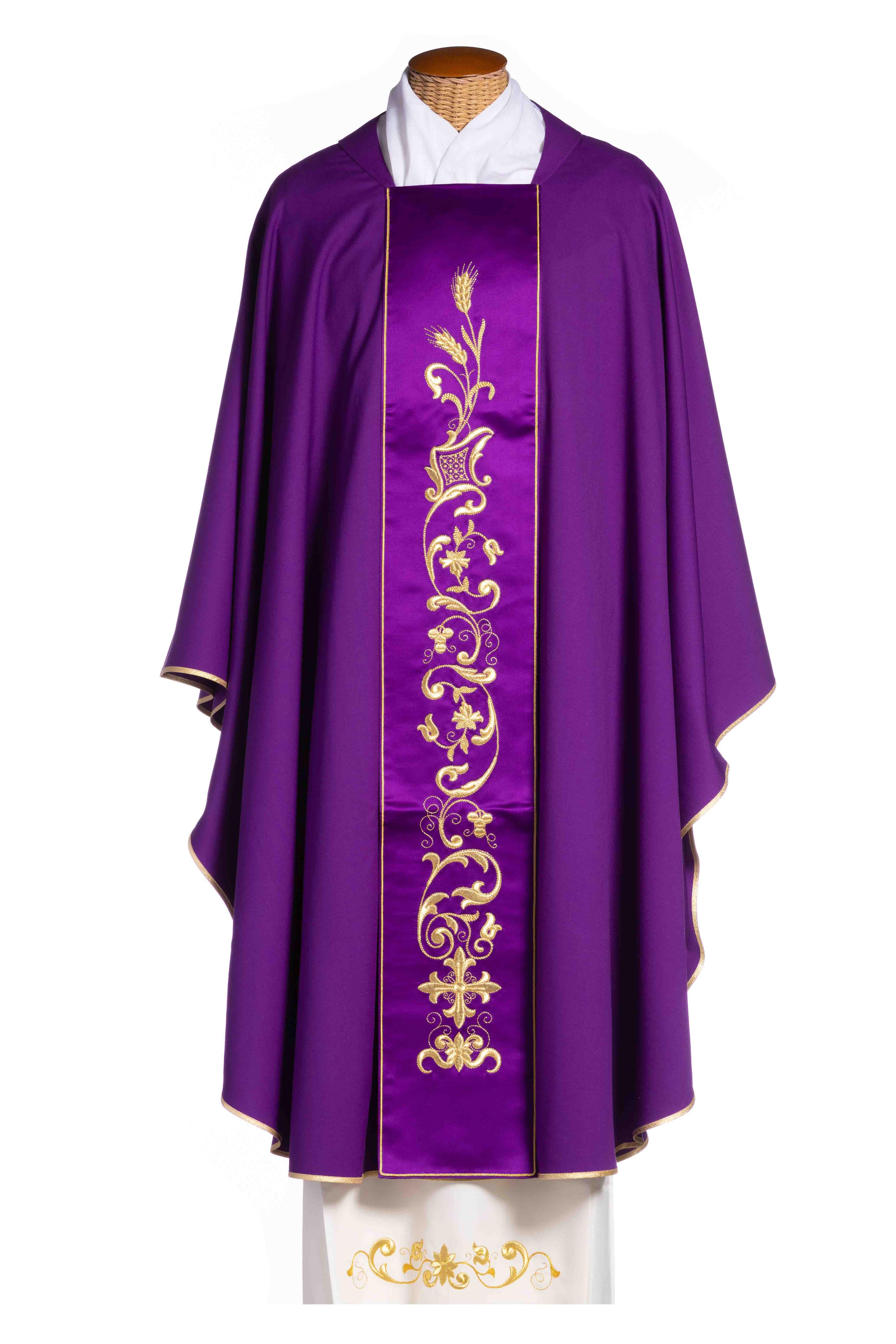 Casula in Sallia di Lana Pura con Stolone di Seta (Colori Liturgici)