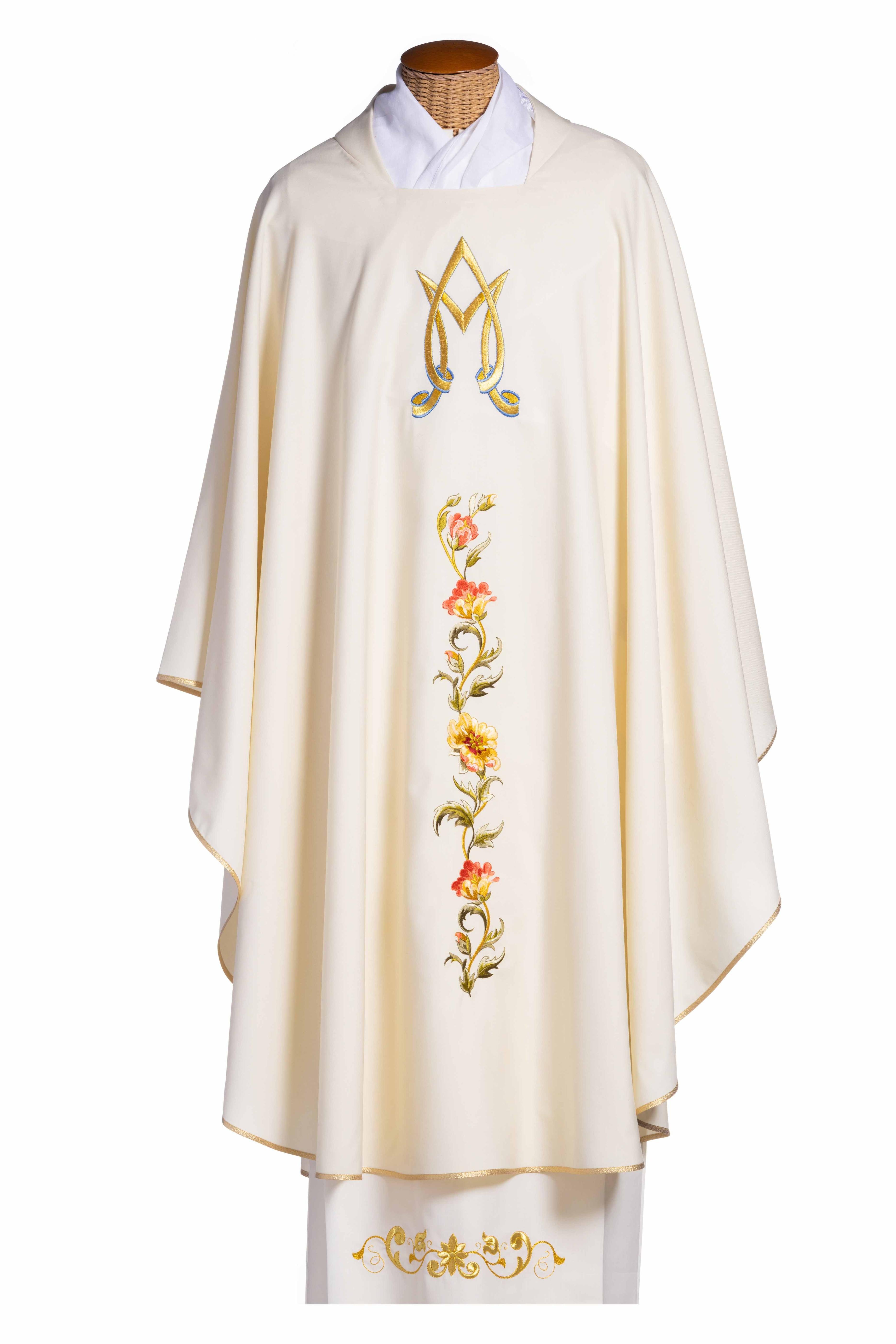 Casula Mariana in Lana con Monogramma e Tralcio di Fiori