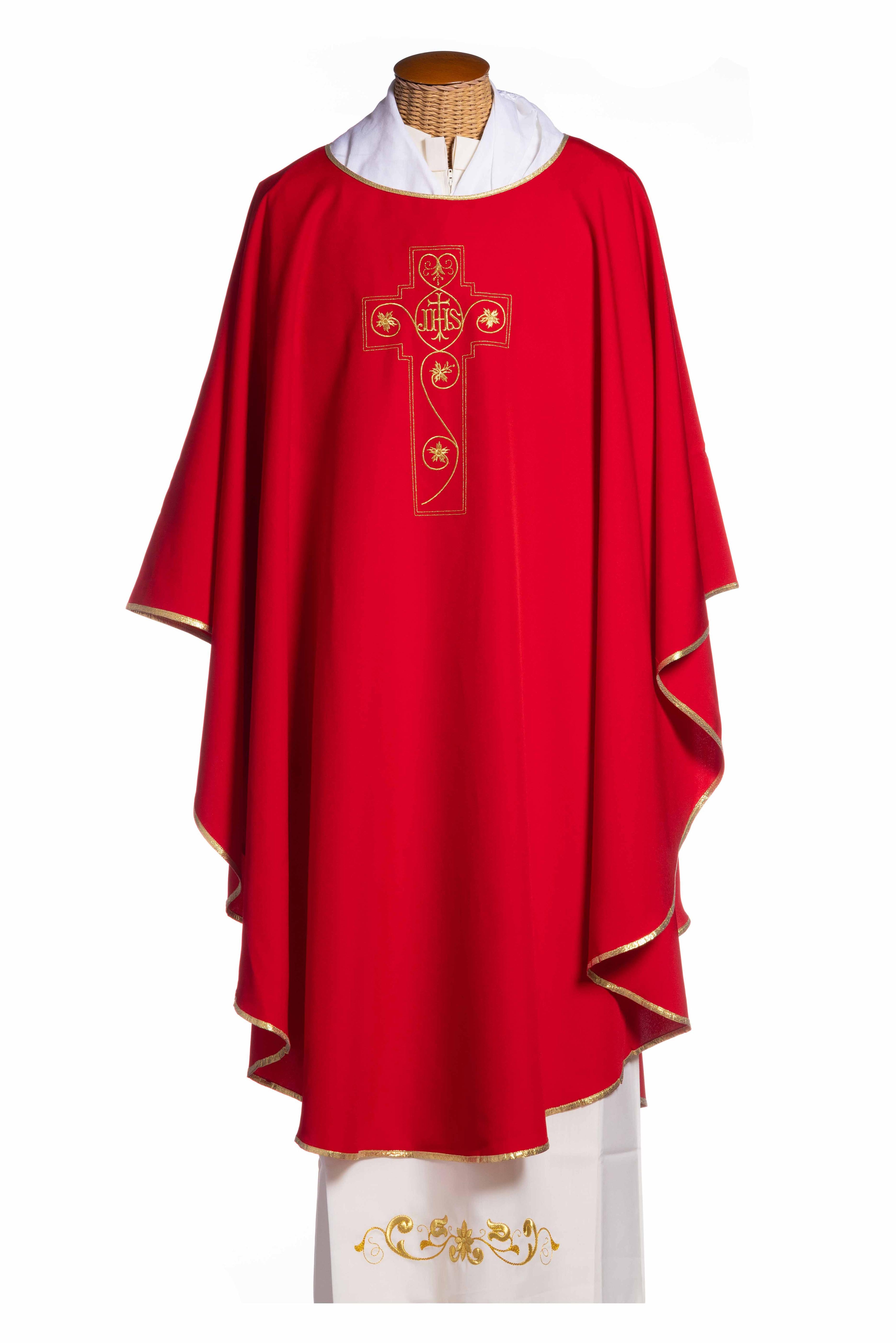 Casula con Ricamo in Oro Croce IHS (Colori Liturgici Disponibili)