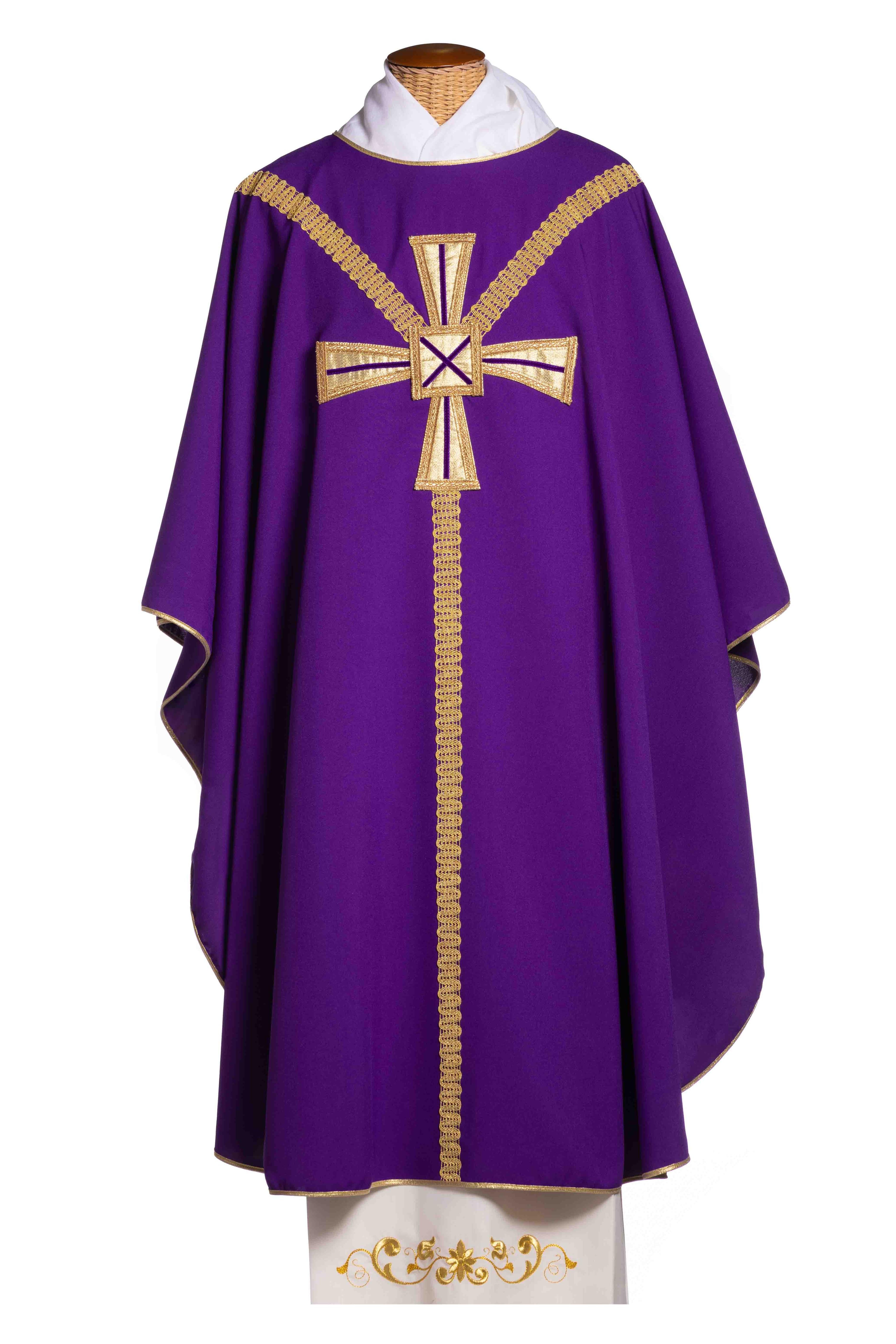 Casula con Croce Centrale Oro (Colori Liturgici Disponibili)
