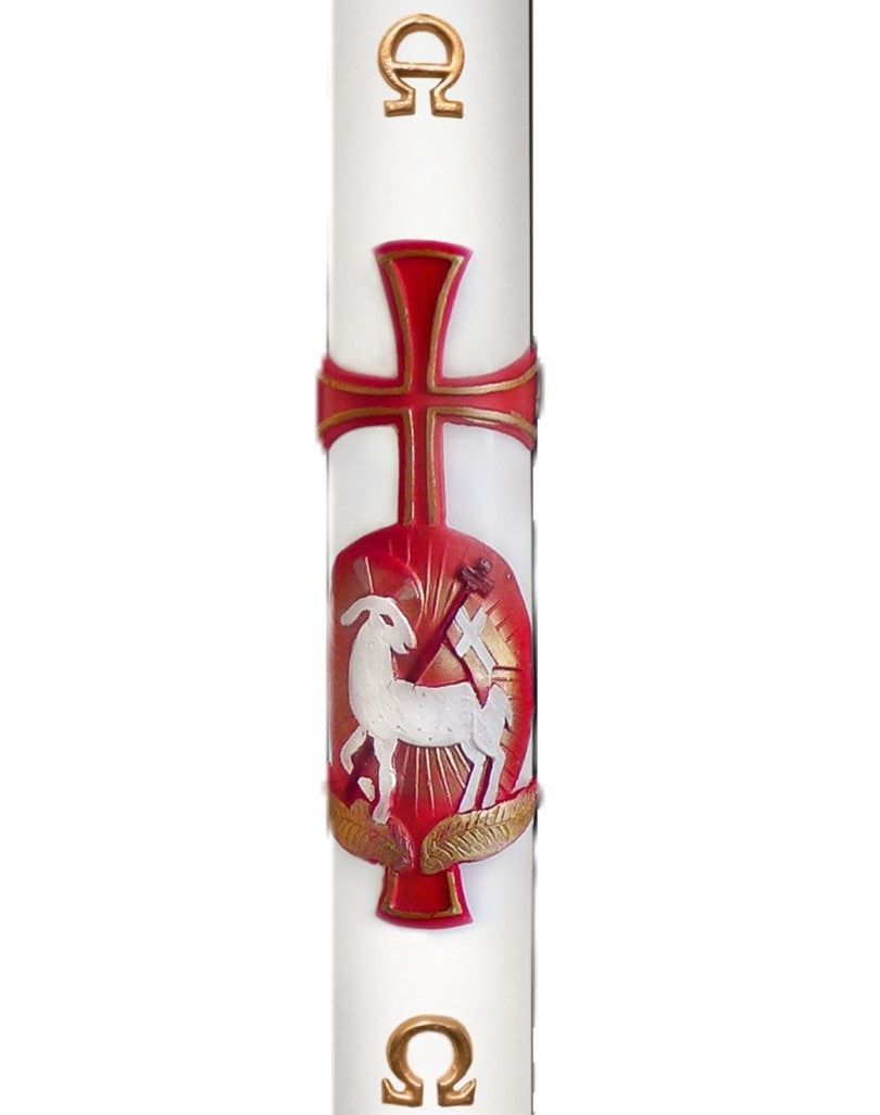 Cero Pasquale Cera Api/Bianco Bassorilievo Agnello Glorioso Sfondo Rosso