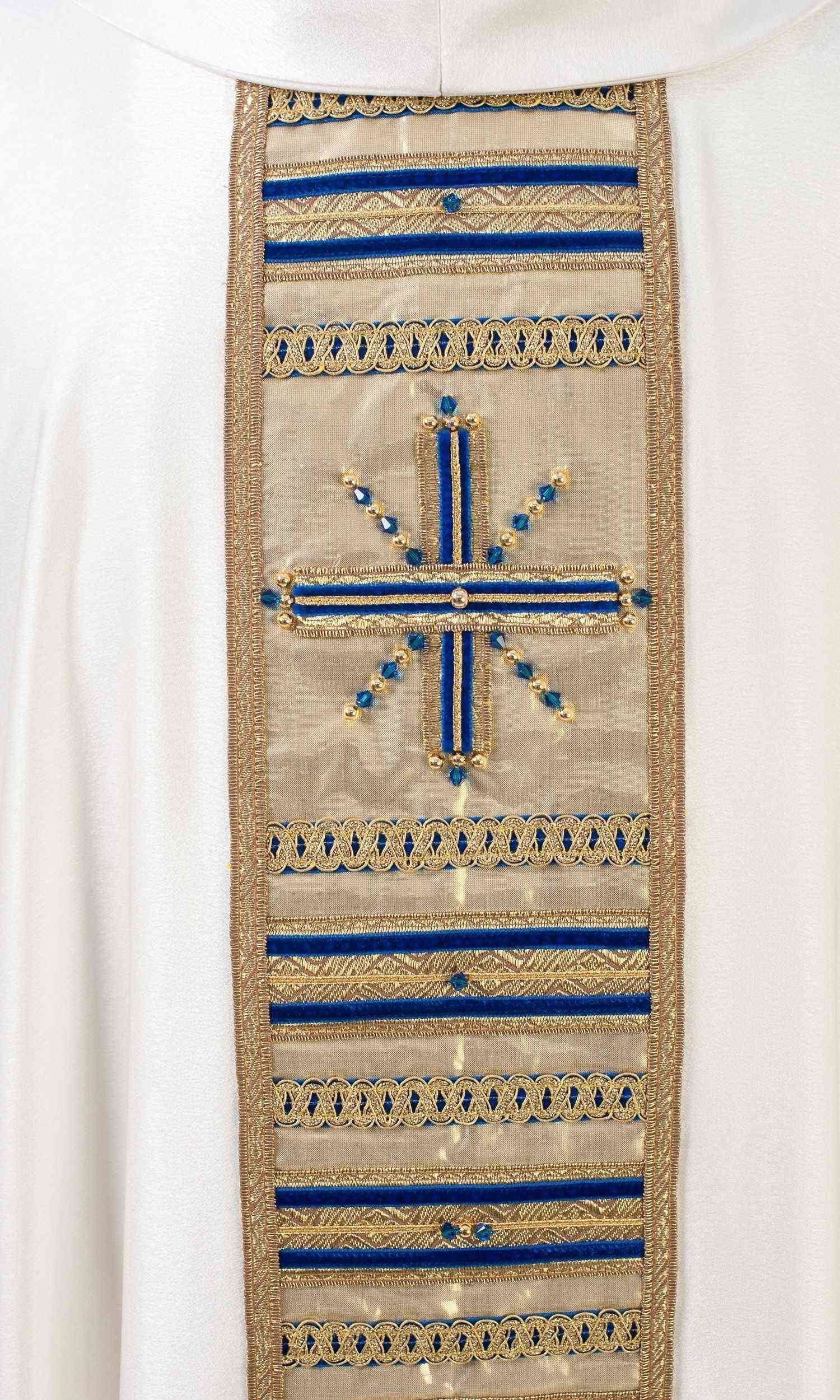 Casula Mariana in Raso Misto-Seta con Stolone in Seta e Lurex Oro