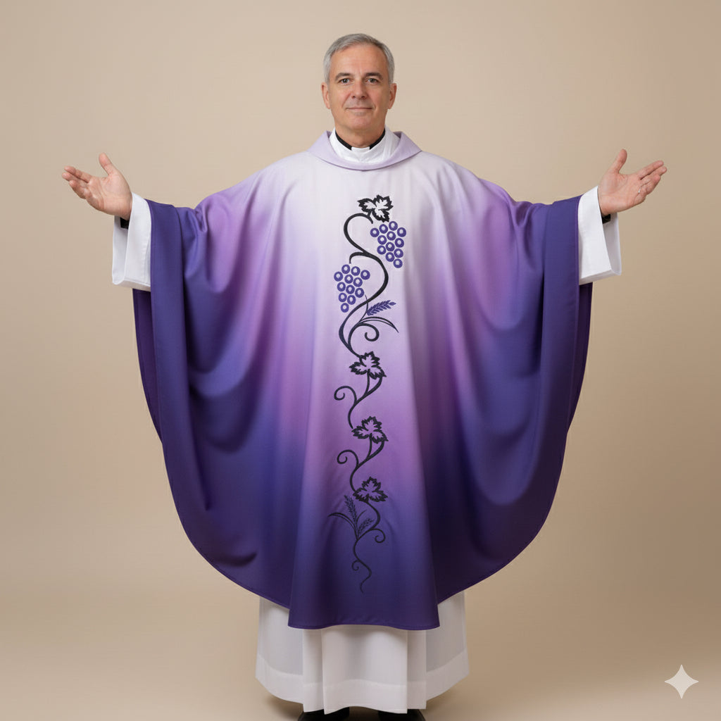 Casula Stampa Vite e Uva con Sfumatura (Colori Liturgici disponibili)