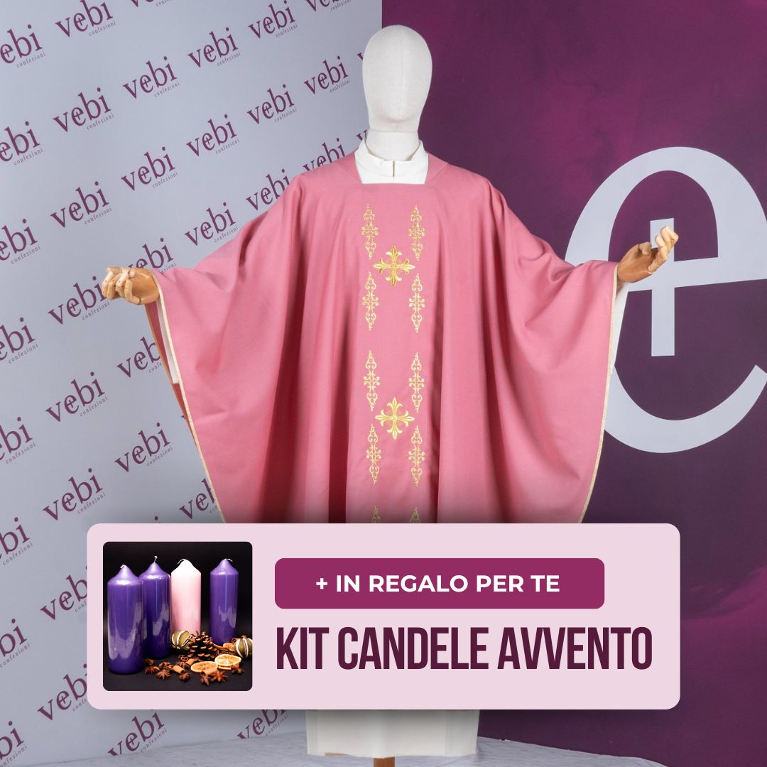 Casula Rosa con Ricami Oro in Misto Lana + Kit Avvento Omaggio