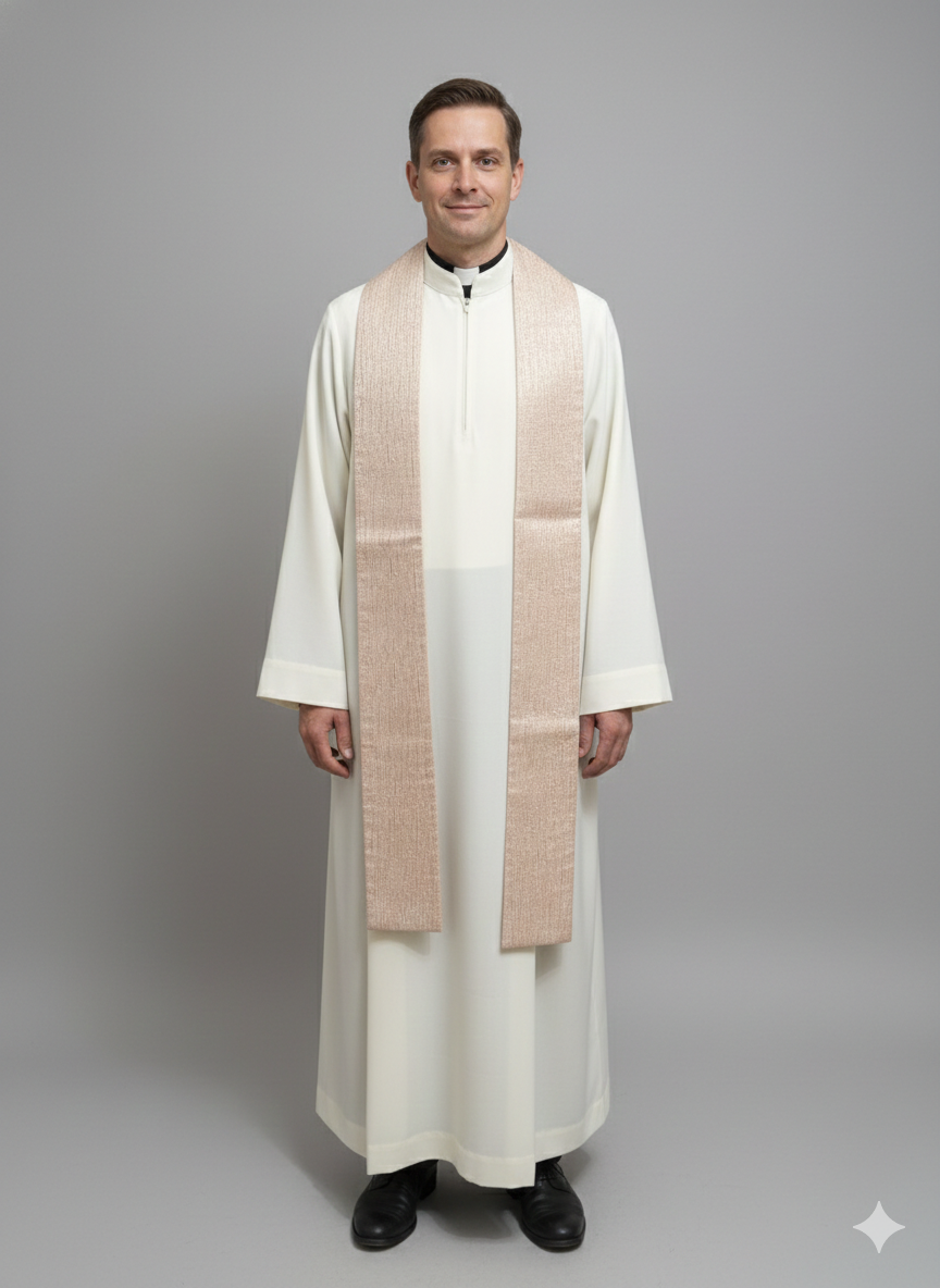 Casula rosa in tessuto 3D con stolone e collo Damasco 3D