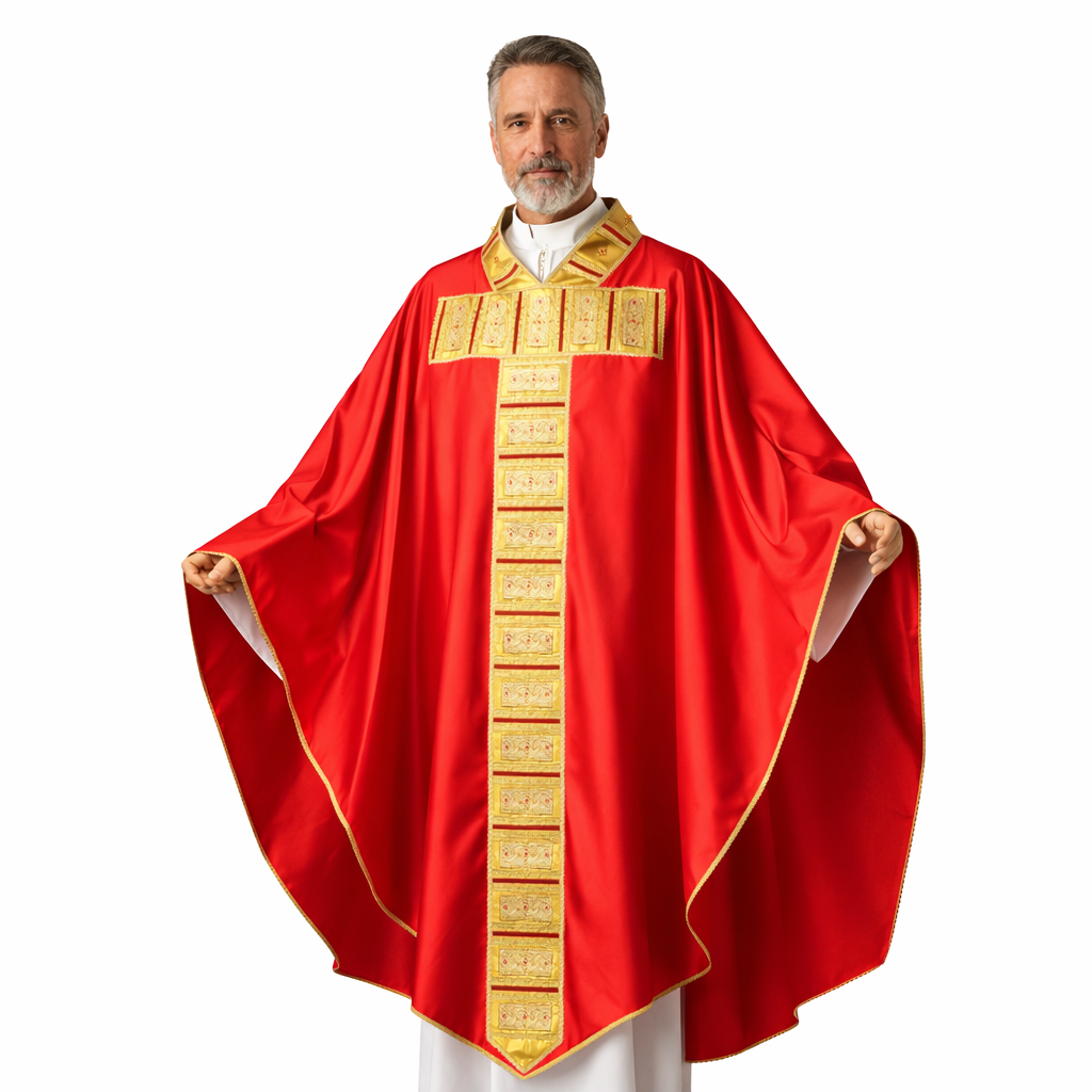 Casula Medioevale Croce TAU in Shantung di Seta (Colori Disponibili)