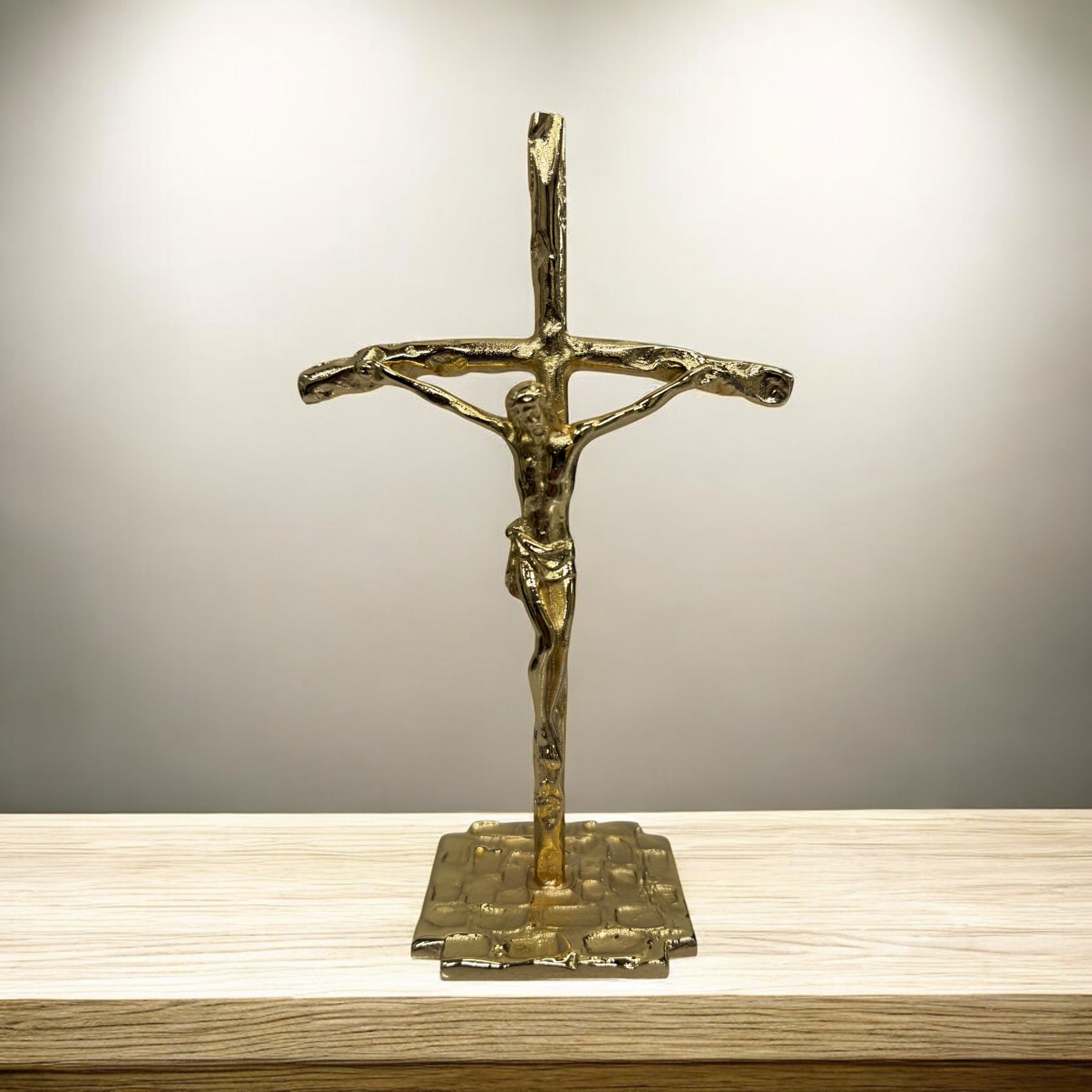 Croce da Tavolo in Bronzo fuso Dorata Altezza 20 cm