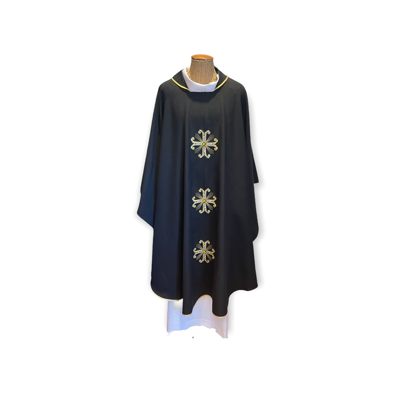 Casula Liturgica Ricamo Tre Croci e Orlo Oro (Colori Liturgici, Rosa, Celeste, Morello, Nero)