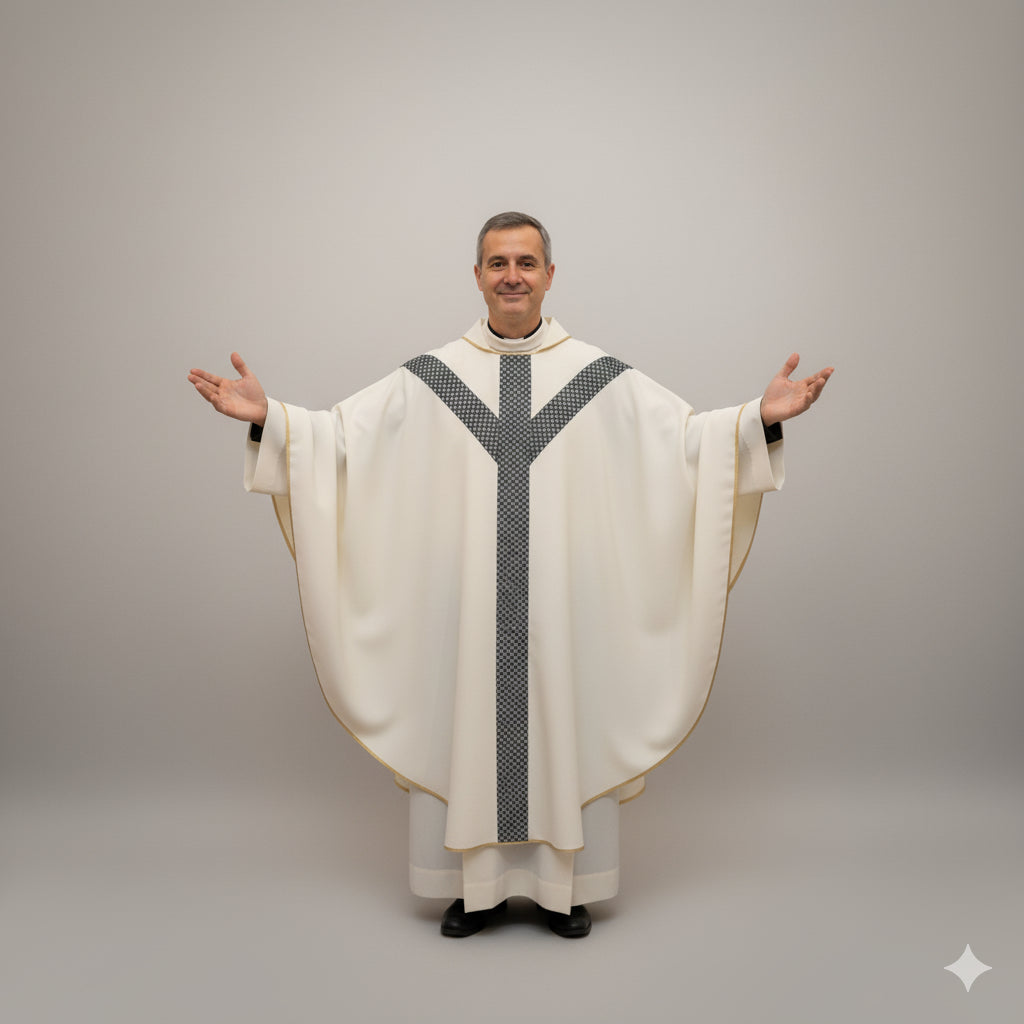 Casula con Stolone Y Piccole Croci (Colori Liturgici, Rosa e Celeste Disponibili)