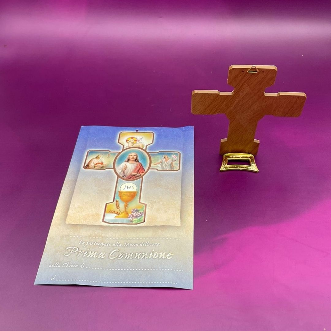 Croce Comunione con Dettagli in Oro a Caldo Diploma Personalizzabile e Preghiera