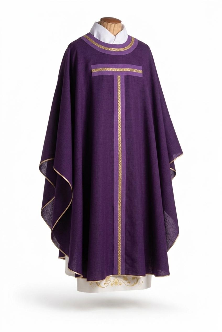 Casula Collo Tondo e Croce Tau (Colori Liturgici Disponibili)
