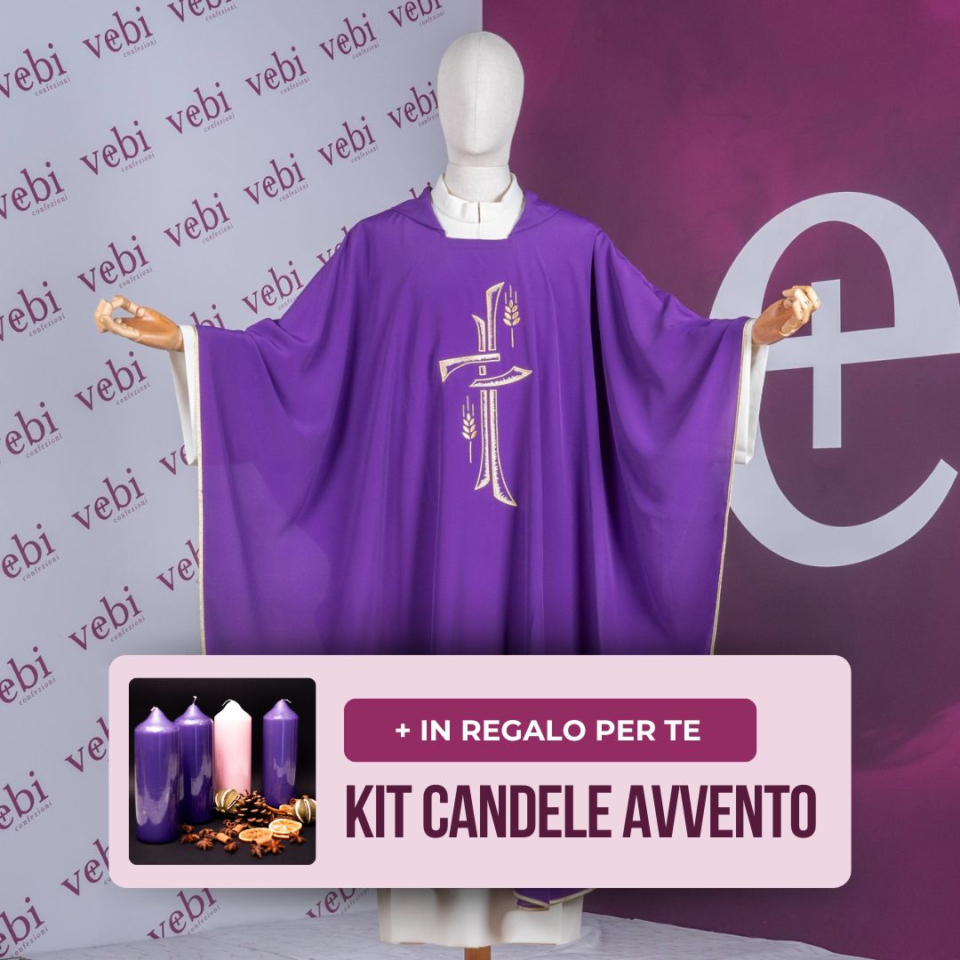 Casula Viola Leggera con Ricamo Croce e Spiga + Kit Avvento Omaggio