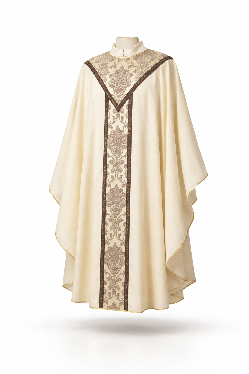 Casula in Lana e Lurex con Inserti in Damasco Misto Seta Marrone Oro