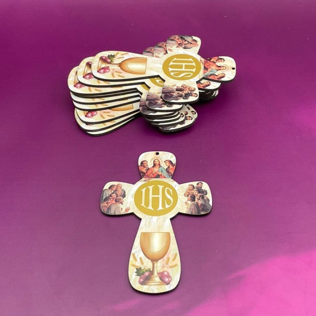 Croce Comunione con Simboli Comunione h. 14 cm