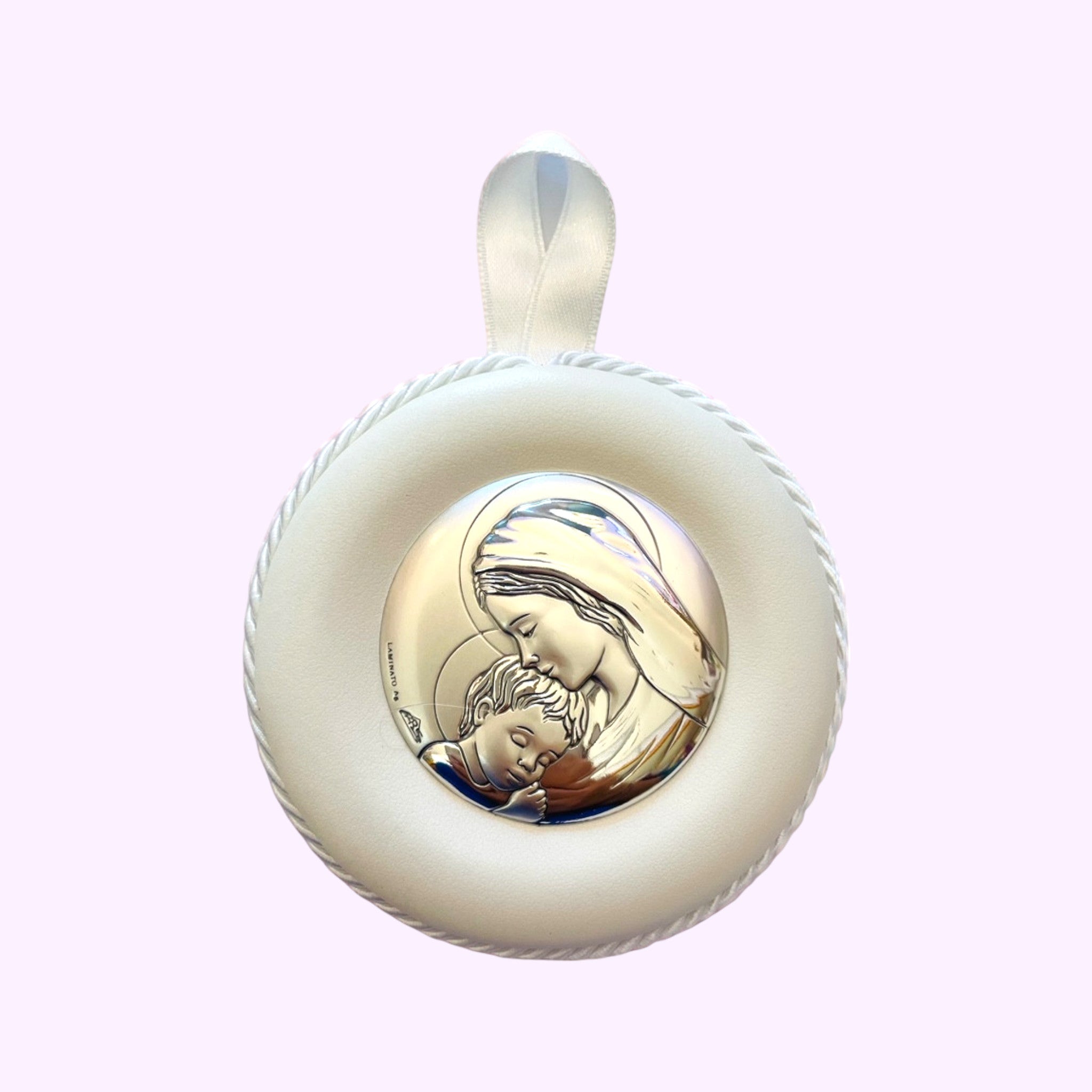 Sovraculla in Similpelle con placca argento Angelo custode Vari colori